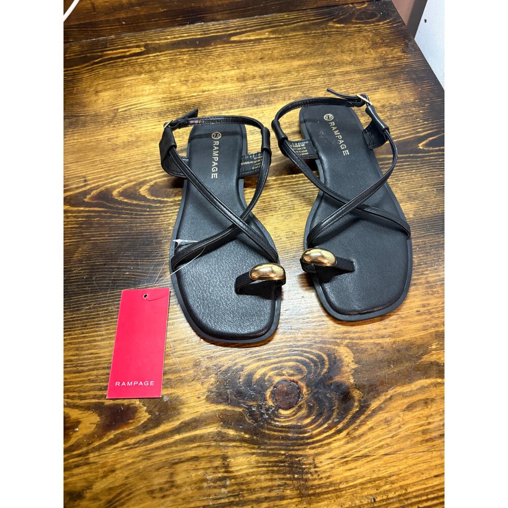 Rampage Black And Gold‎ Strappy Toe Ring Sandals Size 7.5